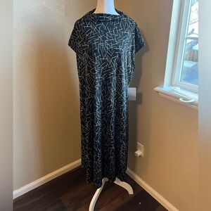 WEST KEI black and tan geo sleeveless high neck leg slit midi dress | 1X